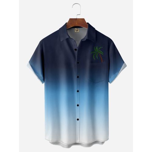 Polyester Plus Size Men Short Sleeve Casual Shirt blue PC