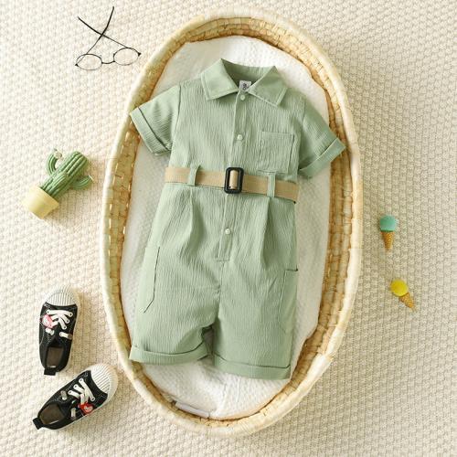 Cotton Boy Clothing Set & three piece suspender pant & top patchwork Solid pink Set