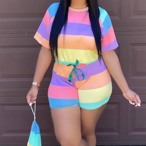 Spandex & Cotton Women Romper printed striped multi-colored PC