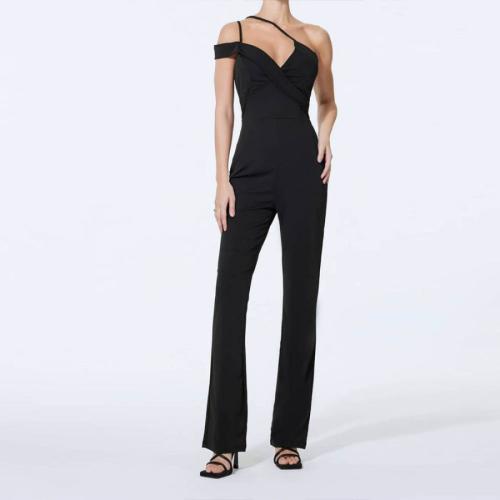 Spandex & Polyester Long Jumpsuit & off shoulder Solid black PC