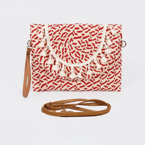 Cotton Linen Tassels Clutch Bag durable & attached with hanging strap Cotton Linen beige PC
