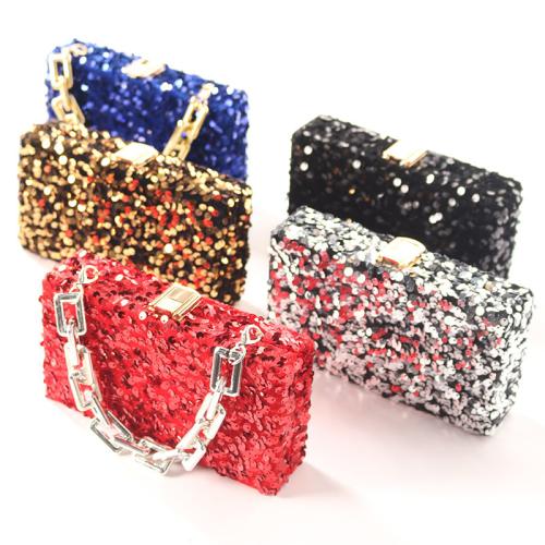 Cloth & Sequin Easy Matching Clutch Bag with chain PC