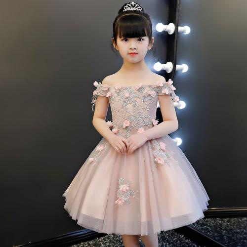 Polyester Robe d’une seule pièce de fille Patchwork Solide Rose pièce