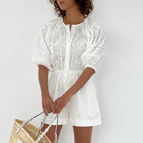Cotton Women Romper & loose Solid white PC