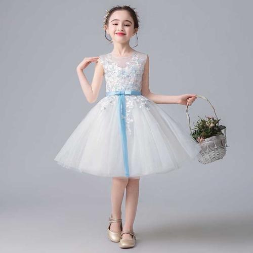 Polyester Robe d’une seule pièce de fille Patchwork Solide Blanc pièce