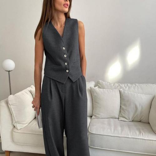 Poliéster Conjunto casual de las mujeres, Pantalones largos & chaleco, Sólido, más colores para elegir, Conjunto
