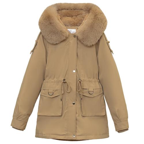 Polyester Women Parkas thicken & with detachable hat & thermal Solid PC