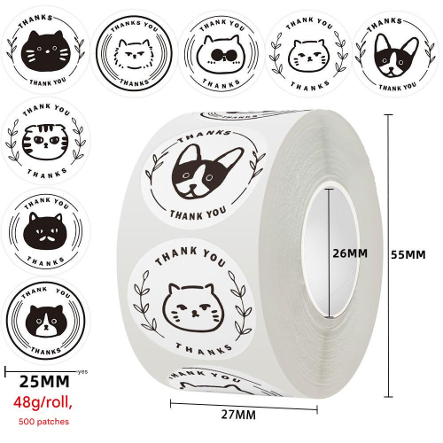 Copper Paper & Pressure-Sensitive Adhesive DIY Sealing Sticker printed Cartoon white and black PC
