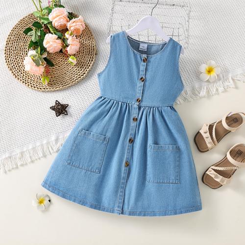 Polyester Ensemble de vêtements de fille Patchwork Solide Bleu pièce