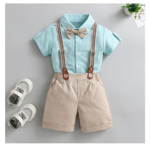 Cotton Boy Clothing Set & two piece suspender pant & top patchwork Others two different colored Set