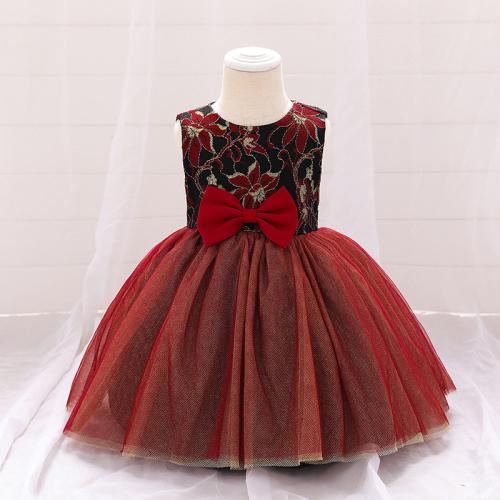 Coton Robe d’une seule pièce de fille Patchwork Solide vin rouge pièce