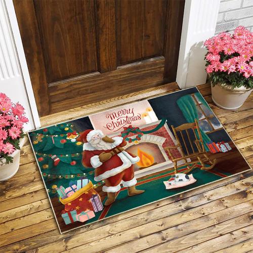 Polyester Absorbent & foldable Floor Mat christmas design & washable printed PC