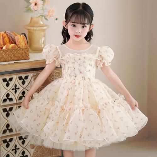 Polyester Robe d’une seule pièce de fille Patchwork Solide Champagne pièce
