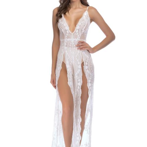 Polyester Slim & front slit Long Jumpsuit see through look & deep V Others PC
