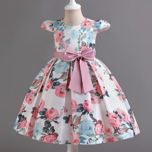 Polyester Robe d’une seule pièce de fille Imprimé Floral couleurs mixtes pièce