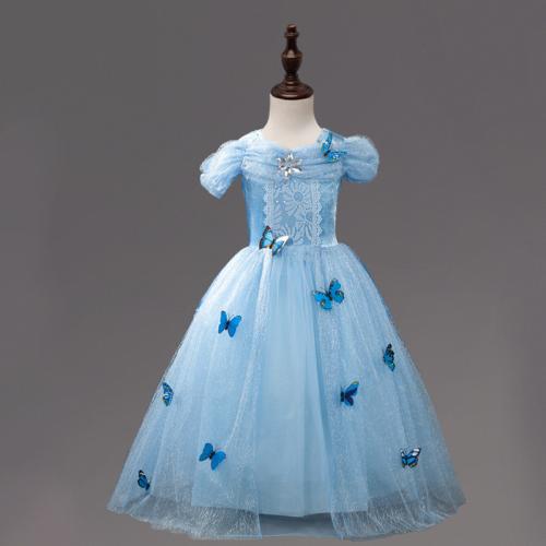 Polyester Robe d’une seule pièce de fille Imprimé motif papillon Bleu pièce