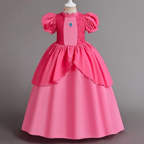 Polyester Robe d’une seule pièce de fille Patchwork Fuchsia pièce