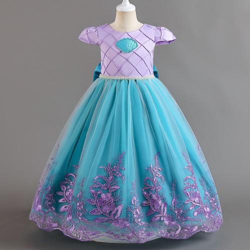 Polyester Robe d’une seule pièce de fille Brodé Floral pièce