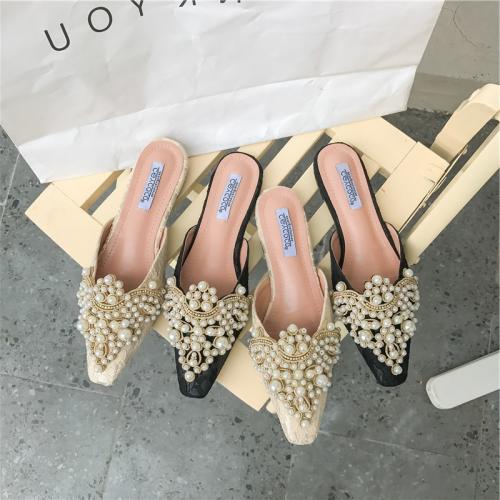Mesh Fabric & Rubber & Plastic Pearl Pointed Flat Shoes pointed toe & anti-skidding & breathable Pair