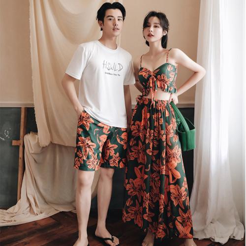 Polyester Couple Swimming Wear  printed shivering PC