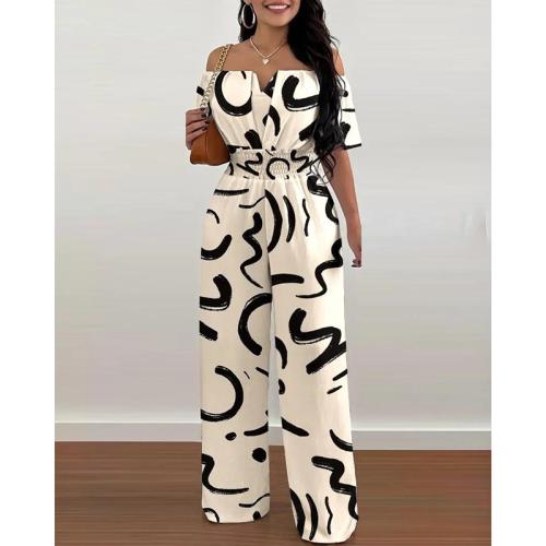 Polyester Off Shoulder Long Jumpsuit printed PC