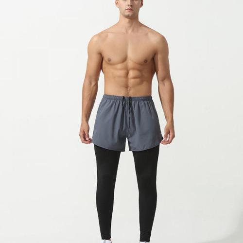 Spandex & Polyester Quick Dry Men Sports Pants & fake two piece patchwork PC