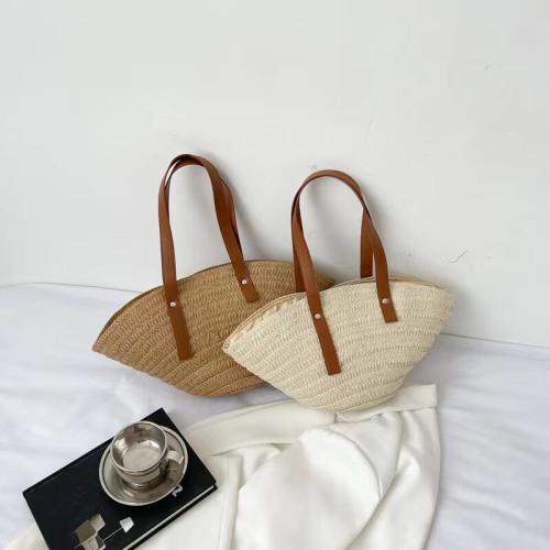 Paper Rope & Polyester Beach Bag & Easy Matching Woven Shoulder Bag large capacity PU Leather PC