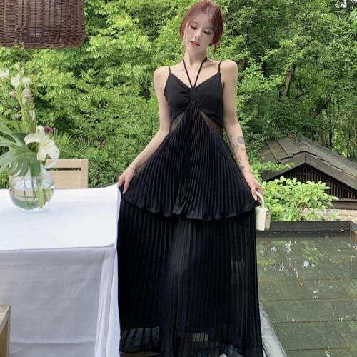 Mousseline Robe d’une seule pièce Solide Noir pièce