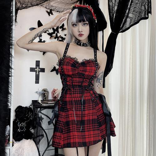 Polyester Waist-controlled Slip Dress patchwork Solid red PC