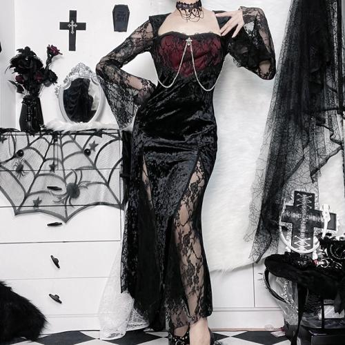 Polyester Robe d’une seule pièce Patchwork Solide Noir pièce
