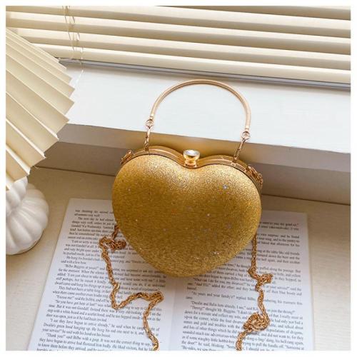 Metal & Unlined Easy Matching Clutch Bag with chain heart pattern PC