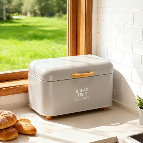 Galvanized Iron Food Storage Container Box tight seal & dustproof Wood printed letter light gray PC