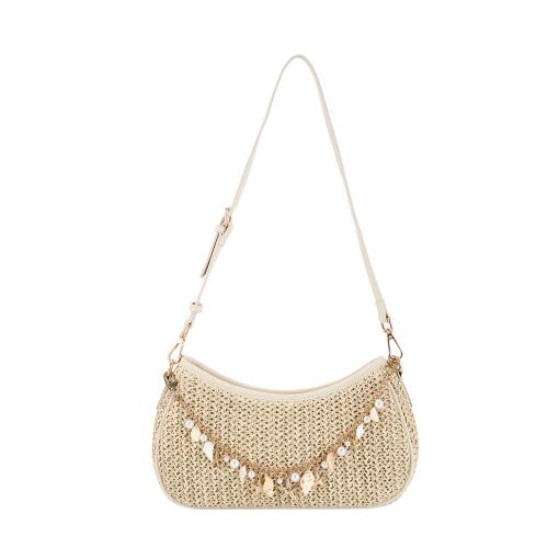 Straw Shoulder Bag with chain & large capacity beige PC