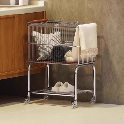 Carbon Steel & Solid Wood Multifunction Shelf with caster & double layer & hollow PC