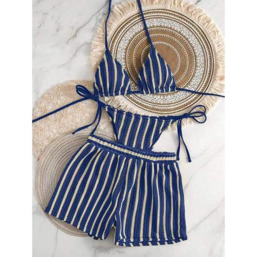 Polyester Bikini backless & padded striped Set