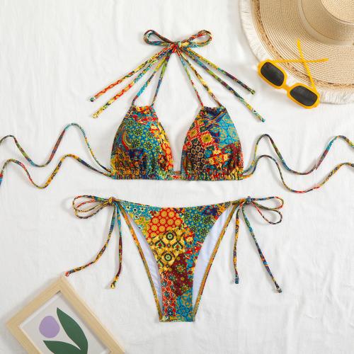 Polyester Bikini backless & padded printed Set