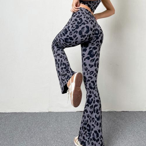 Polyamide Quick Dry & bell-bottom Women Sports Pants & breathable leopard purple PC
