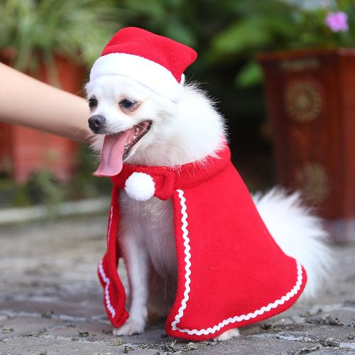 Cloth Pet Dog Clothing christmas design & with detachable hat & two piece red Set
