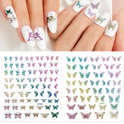 Stickers Laser Nail Decal for women butterfly pattern multi-colored PC