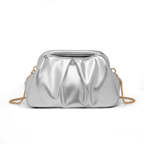 PU Leather Pleat Handbag soft surface & attached with hanging strap Polyester Solid PC