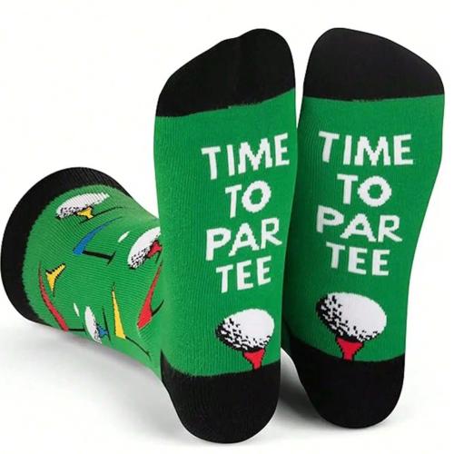 Polyester & Cotton Men Sport Socks sweat absorption & breathable letter green : Pair