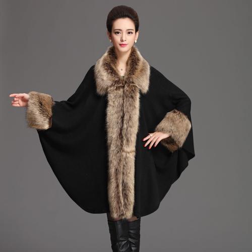Pluche & Acryl & Polyester Mantel Poncho Gebreide Zwarte : stuk