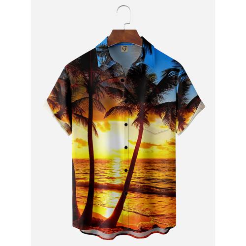Polyester Plus Size Men Short Sleeve Casual Shirt printed PC