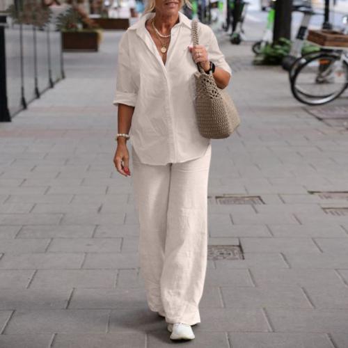 Tela de algodón Conjunto casual de las mujeres, Pantalones largos & parte superior, Sólido, más colores para elegir, Conjunto
