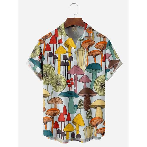 Polyester Plus Size Men Short Sleeve Casual Shirt printed PC