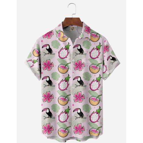 Polyester Plus Size Men Short Sleeve Casual Shirt printed PC