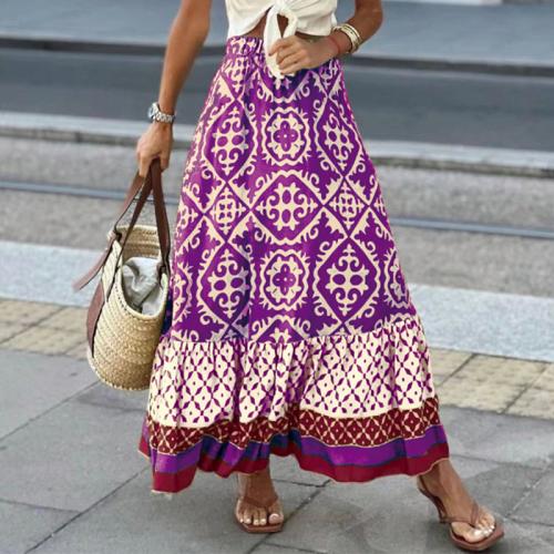 Poliéster Falda Maxi, impreso, geométrico, más colores para elegir, trozo