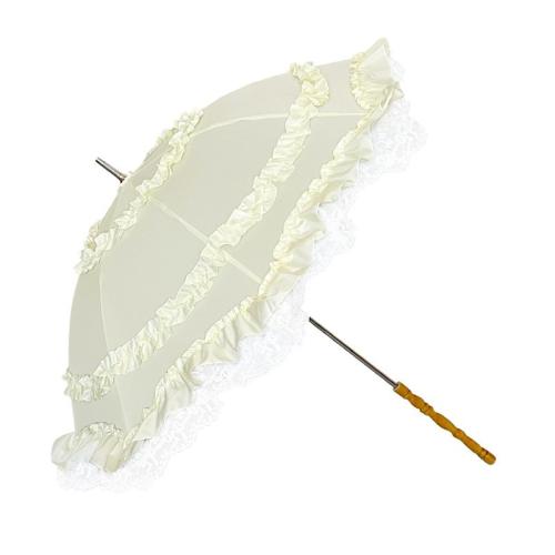 Pongee lace Long Handle Umbrella Iron light yellow PC