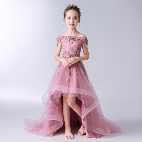 Polyester Princess Girl One-piece Dress floral cameo brown PC