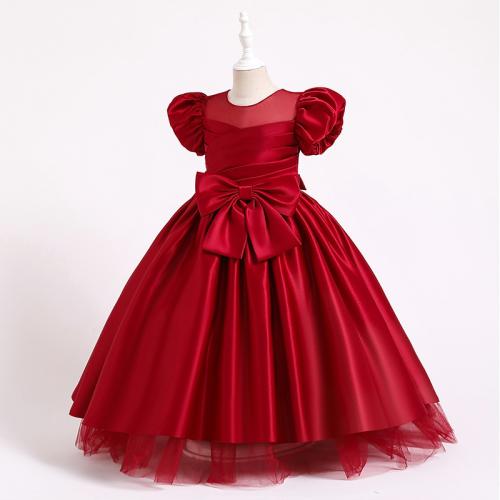 Polyester & Cotton Princess Girl One-piece Dress with bowknot Solid PC